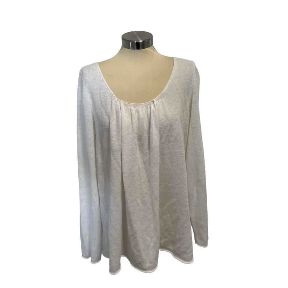 Eileen Fisher Slub Knit Linen Top XL | White Scoop Neck Rolled Hem Lagenlook Top